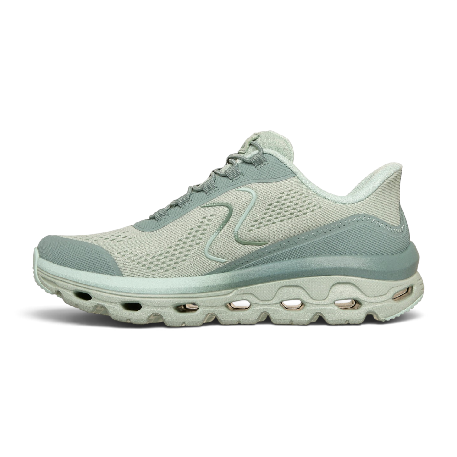 FRG Skechers Glide-Step green walking sneakers with breathable mesh upper and cushioned shock-absorbing midsole