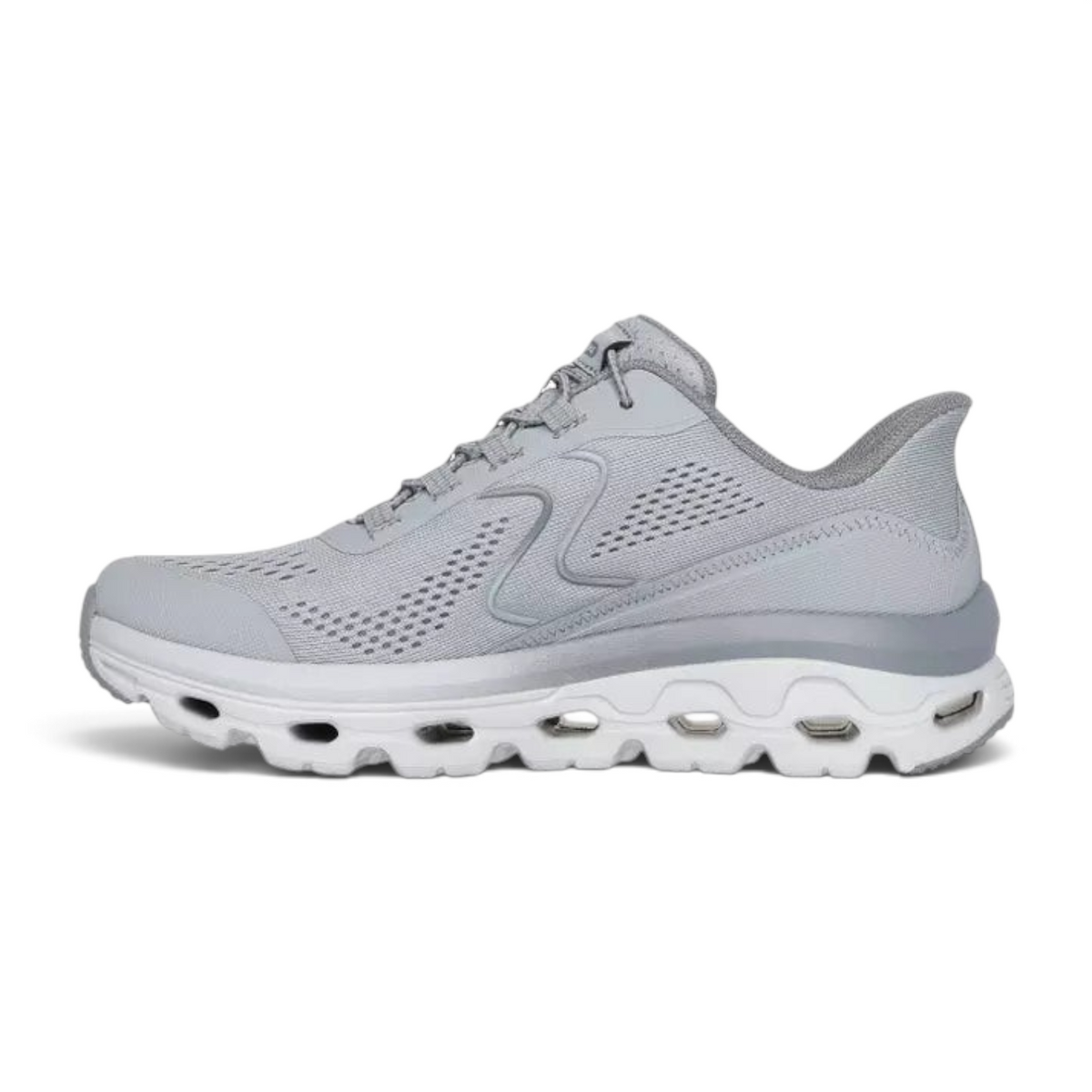 FRG Skechers Glide-Step light gray mesh walking sneaker with cushioned midsole and flexible outsole