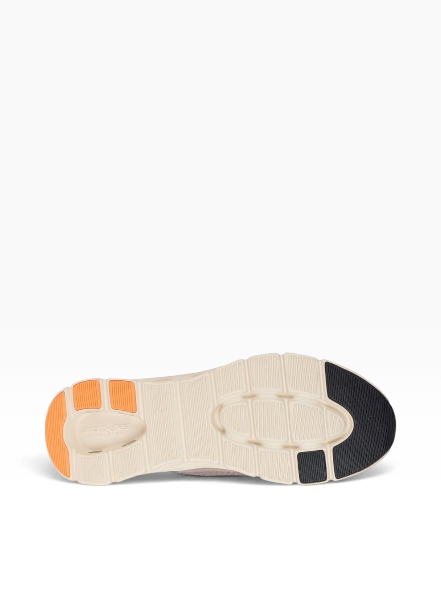 FRG Skechers Arch Fit Glide-Step Pro sneaker outsole in taupe with orange and black traction pads