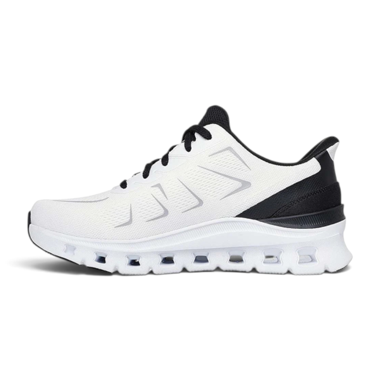 FRG Skechers Glide-Step Pro Vextra white and black mesh slip-on sneaker with geometric responsive midsole cushioning