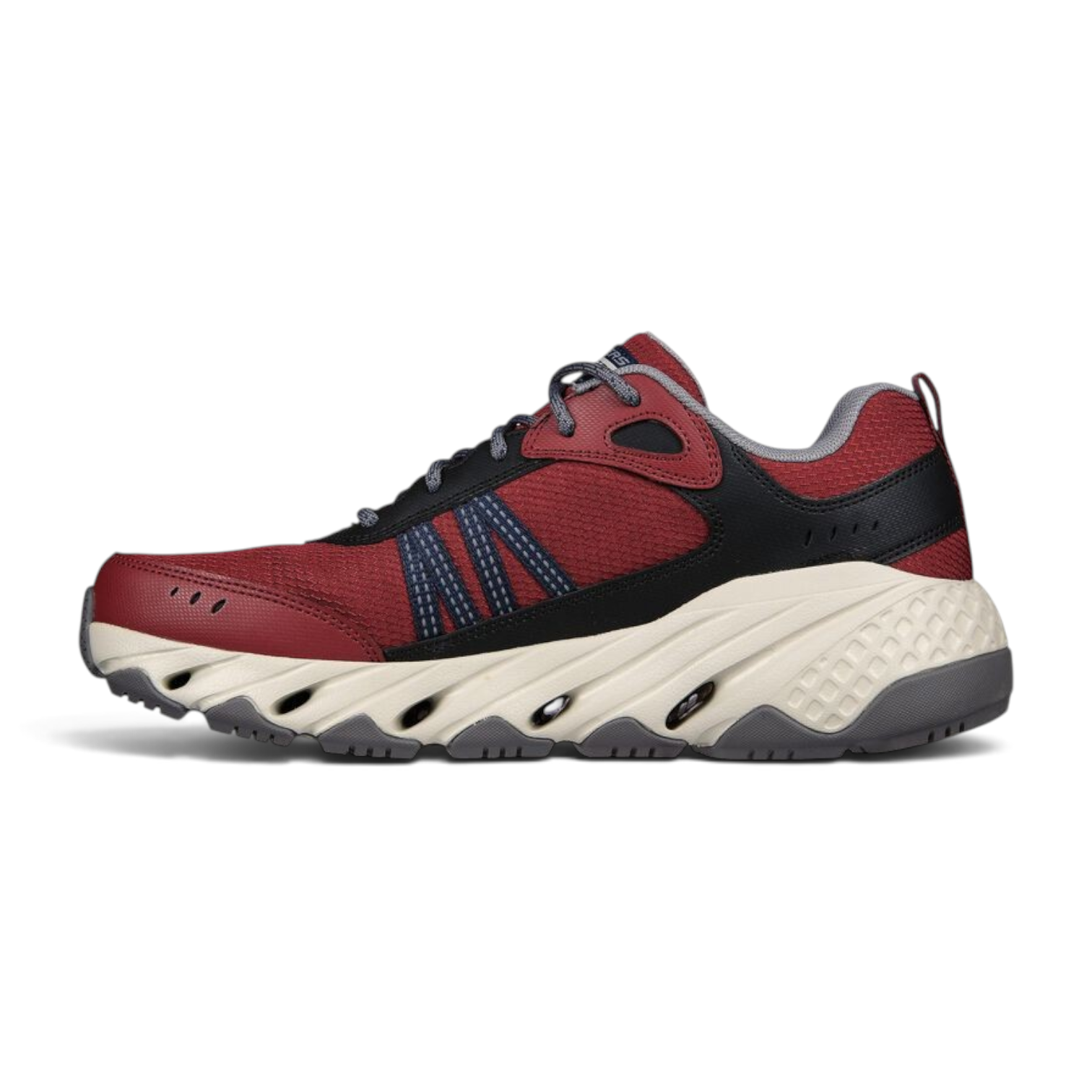FRG Skechers Glide-Step Trail Oxen burgundy hiking shoe with water-repellent mesh and cushioned midsole side view