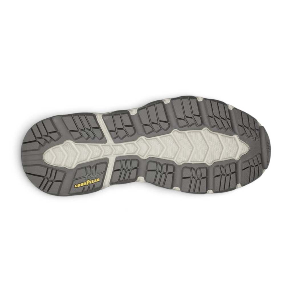 FRG Skechers Glide-Step Trail Oxen burgundy hiking shoe showing the grey and beige Goodyear performance rubber outsole