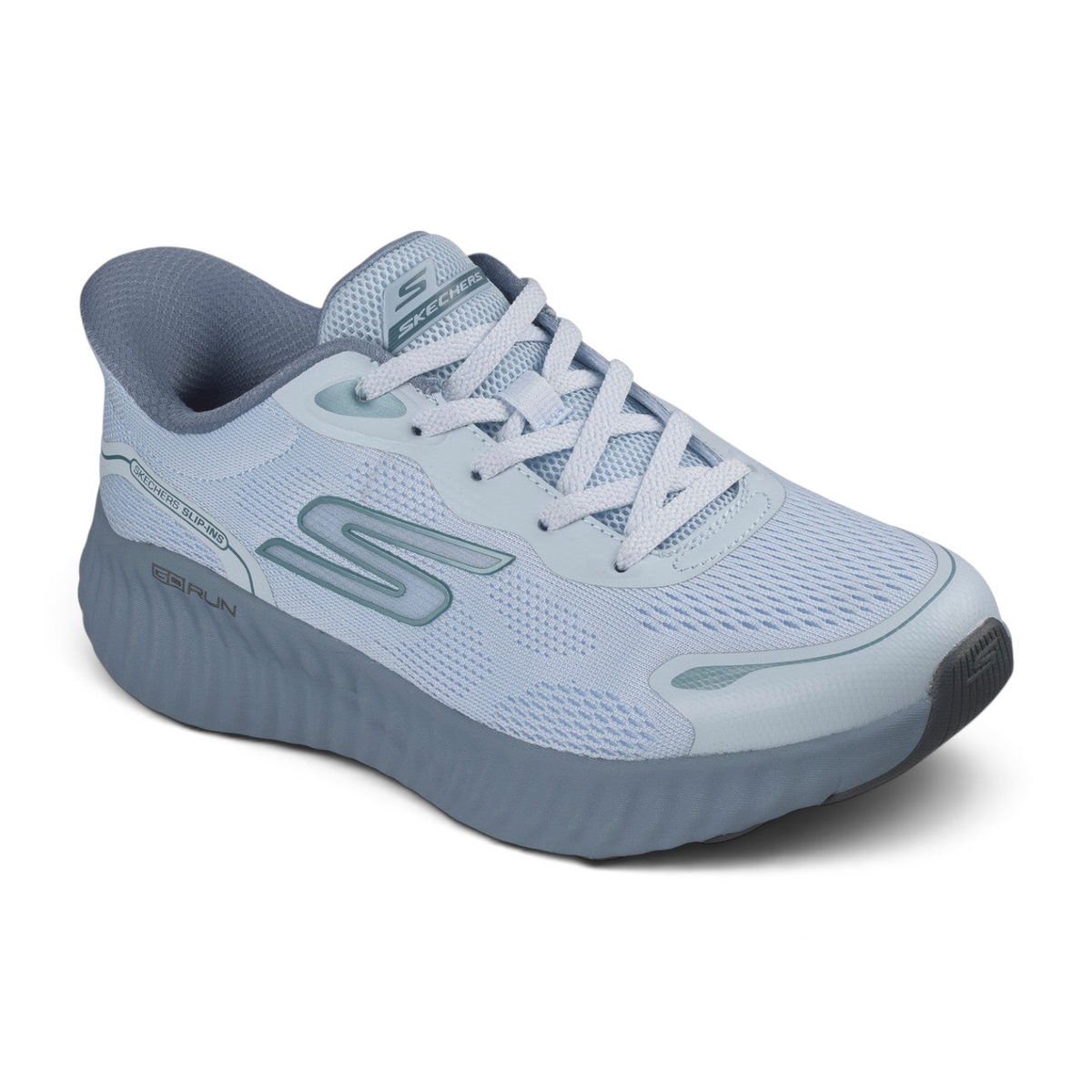 FRG Skechers GO Run Now Regent light blue breathable slip-in running shoe with cushioned sole
