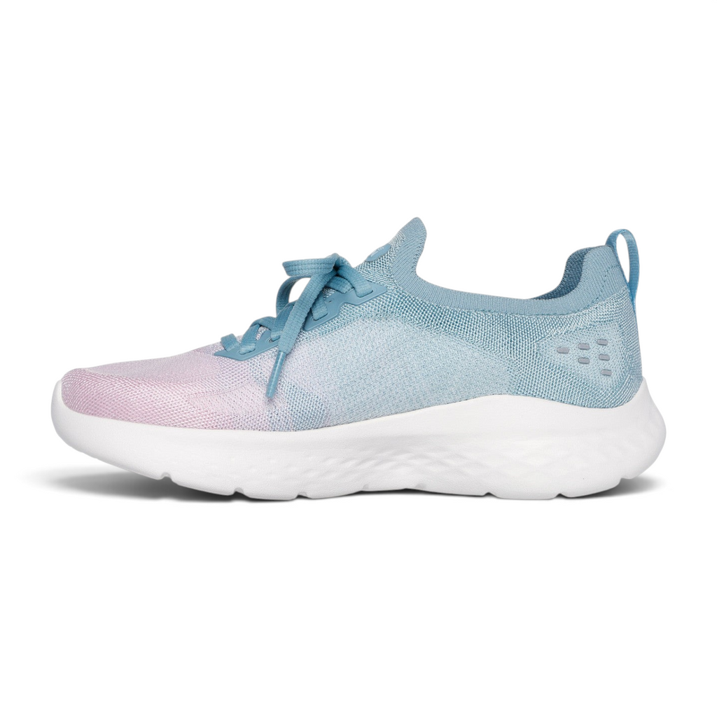 FRG Skechers GO Run Lite running shoe in light blue and pink with breathable mesh and white cushioned sole