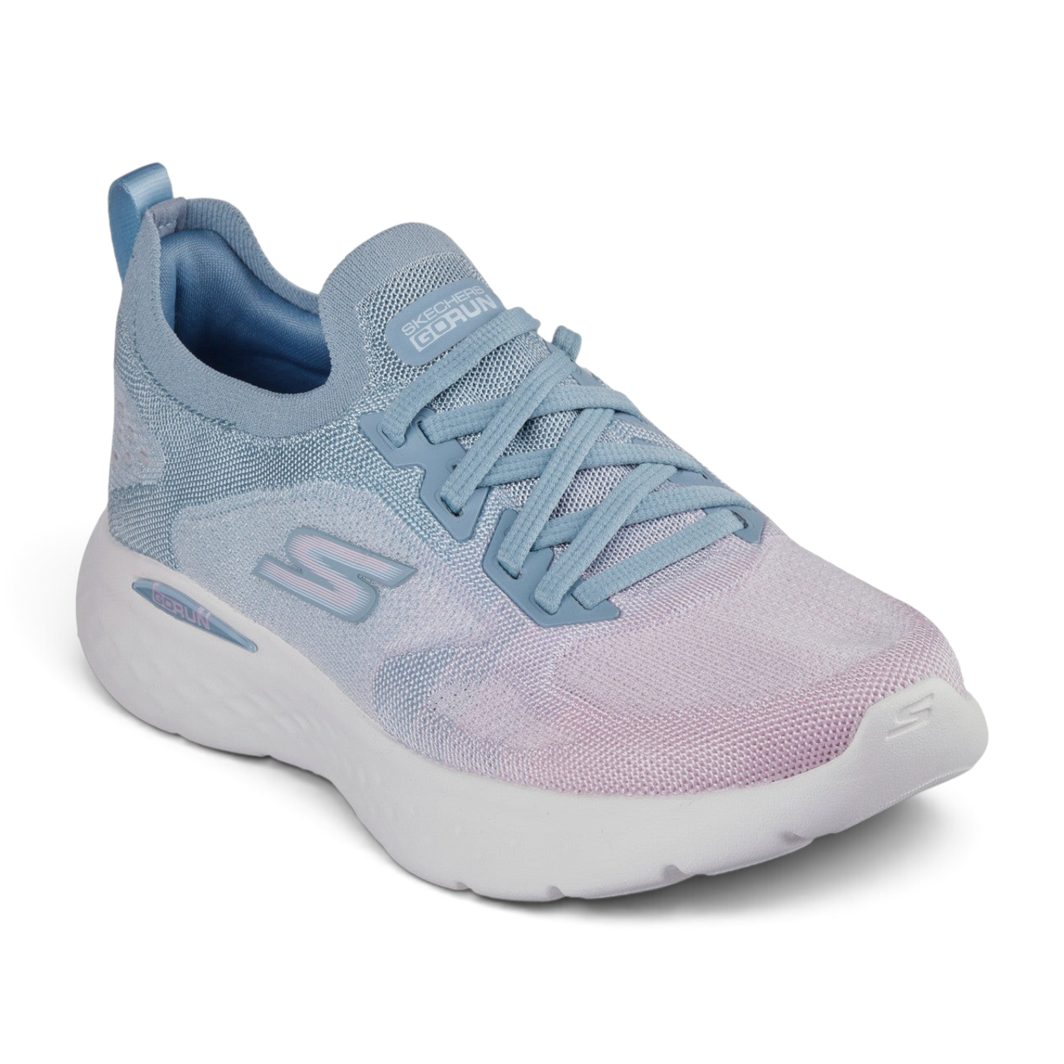 FRG Skechers GO Run Lite running shoe in light blue and pink with breathable mesh upper and white cushioned sole