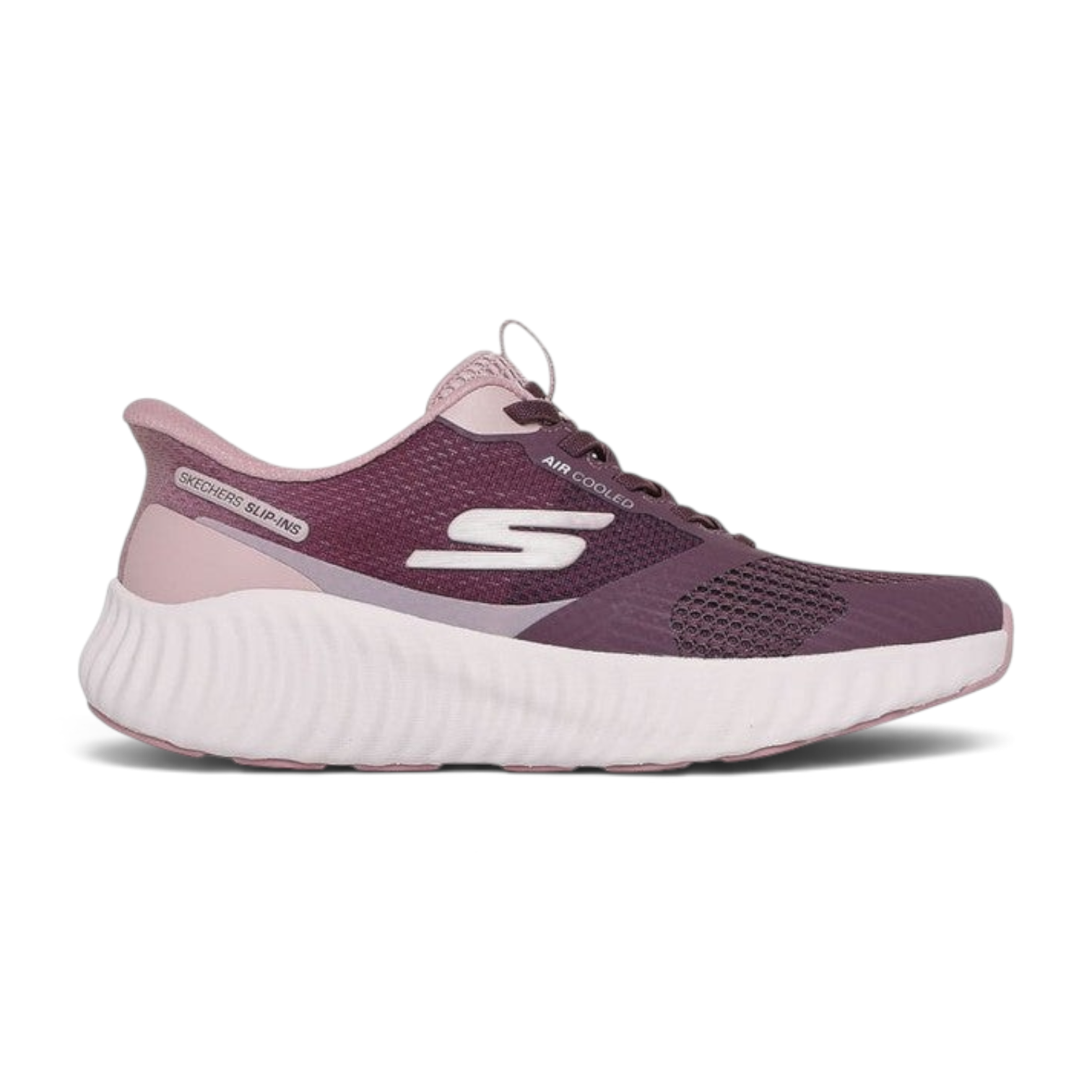 FRG Skechers GO RUN Now Starfuse mauve slip-in sneaker with breathable mesh upper and cushioned white sole
