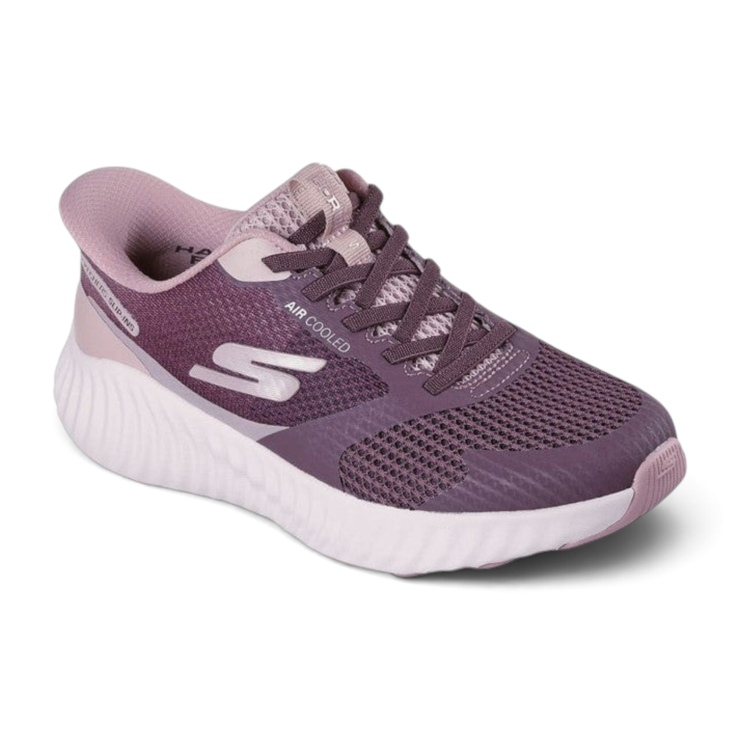 FRG Skechers GO RUN Now Starfuse mauve mesh slip-in sneaker with white cushioned midsole and breathable design.