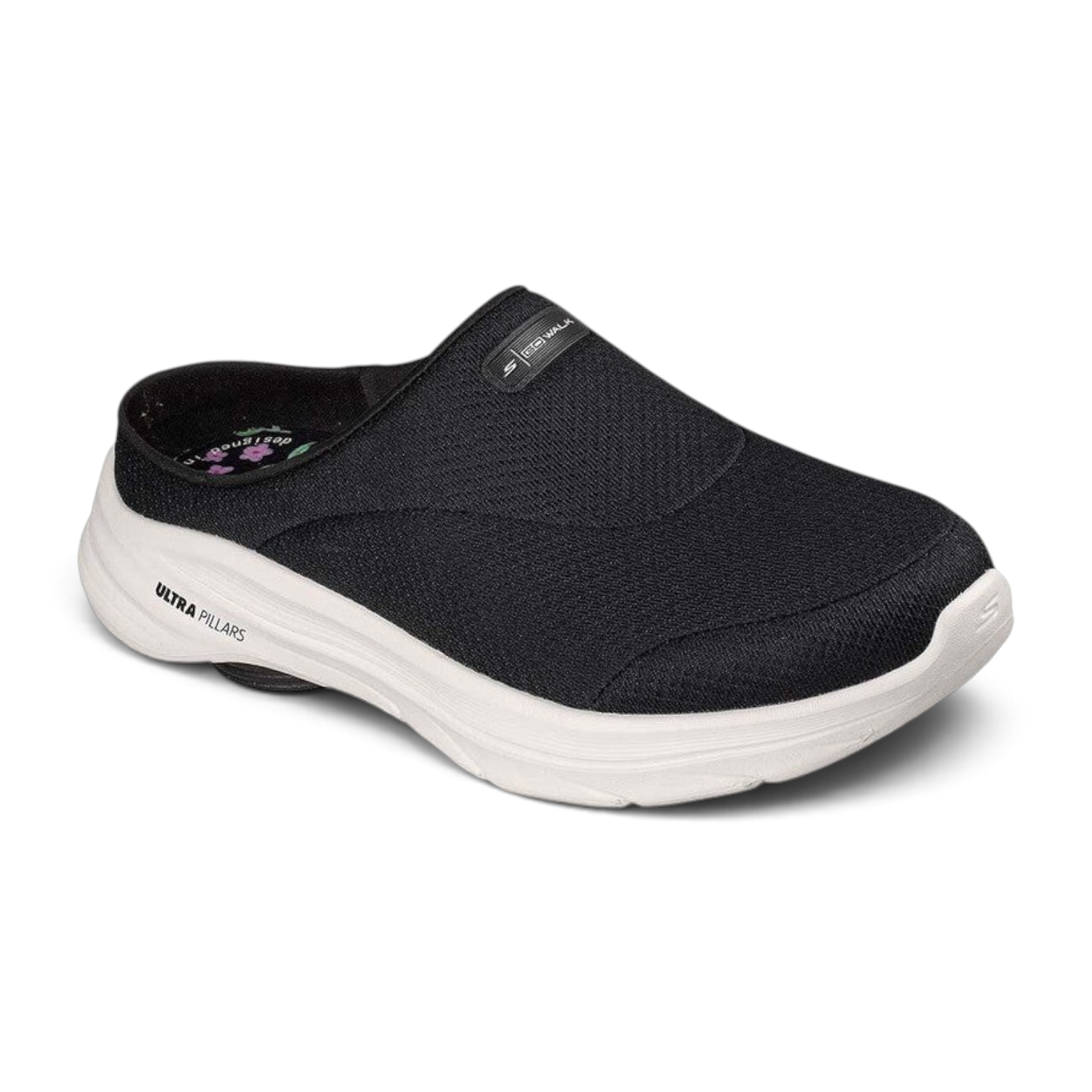 FRG Skechers GO WALK 8 Jackie black vegan open-back athletic mesh slip-on shoe with white cushioned midsole