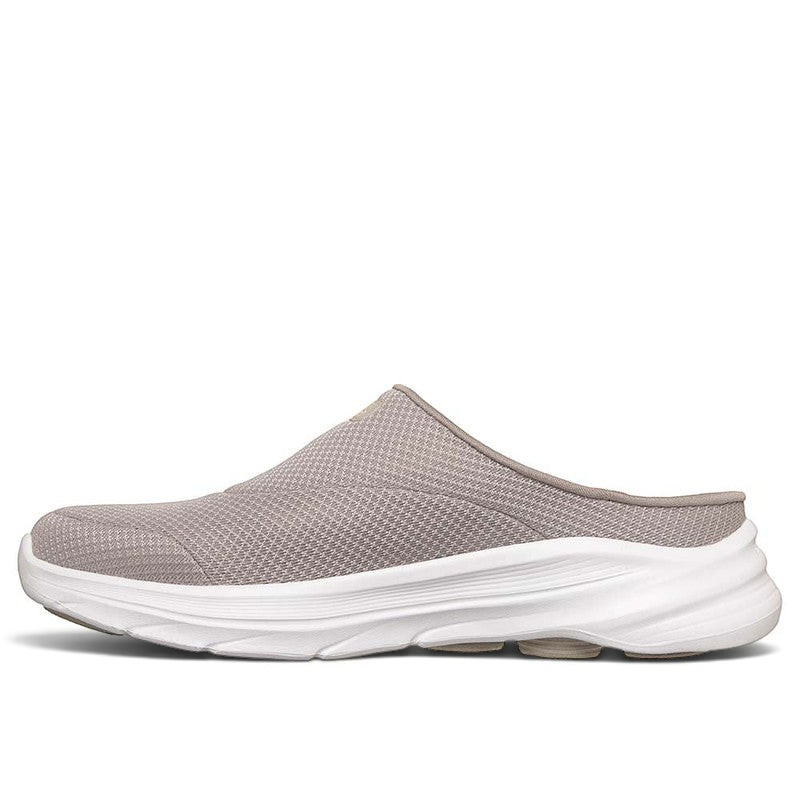 FRG Skechers GO WALK 8 Jackie taupe vegan open-back slip-on sneaker with athletic mesh upper and white cushioned sole