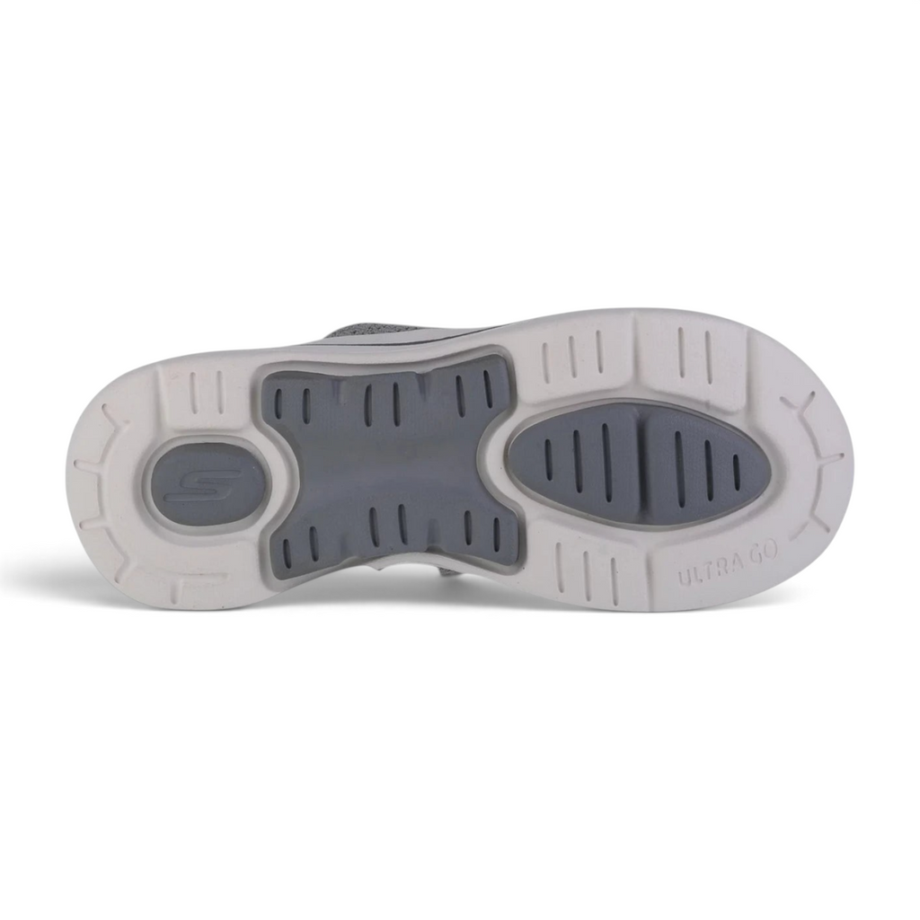 FRG Skechers GO Walk Arch Fit Weekender gray thong sandal showing the white and gray responsive Ultra Go outsole
