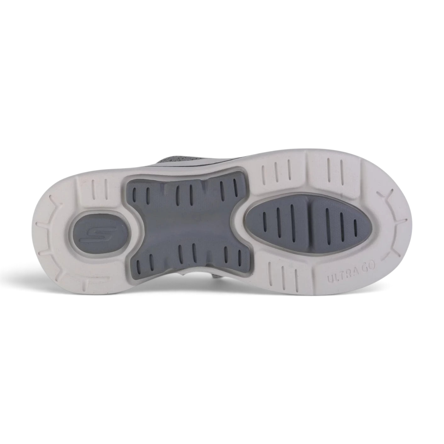 FRG Skechers GO Walk Arch Fit Weekender gray thong sandal showing the white and gray responsive Ultra Go outsole