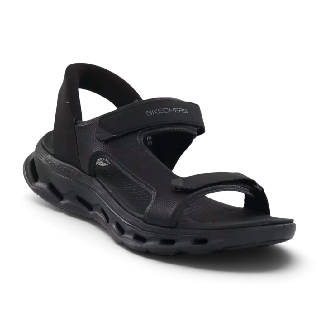 FRG Skechers Go Walk Glide-Step 2.0 black slip-in sandal with adjustable quarter straps and cushioned sole