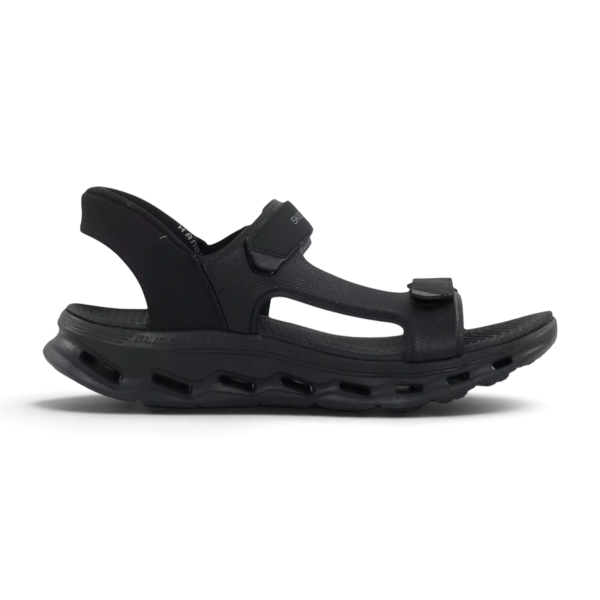 FRG Skechers Go Walk Glide-Step 2.0 black slip-in sandal with adjustable straps and cushioned sole