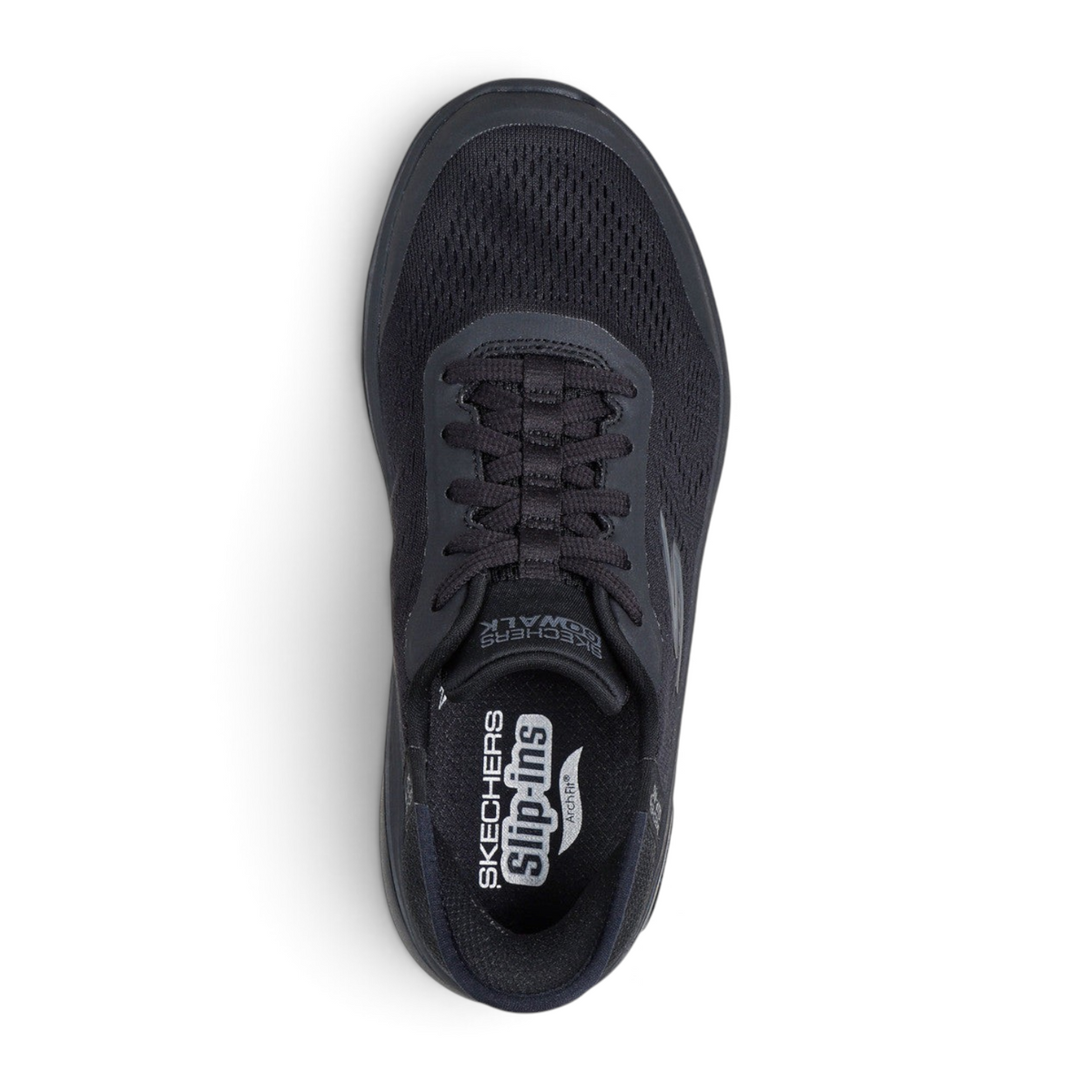 FRG Skechers GO Walk Arch Fit 2.0 Valencia black knit slip-in walking shoe with arch support, top view.