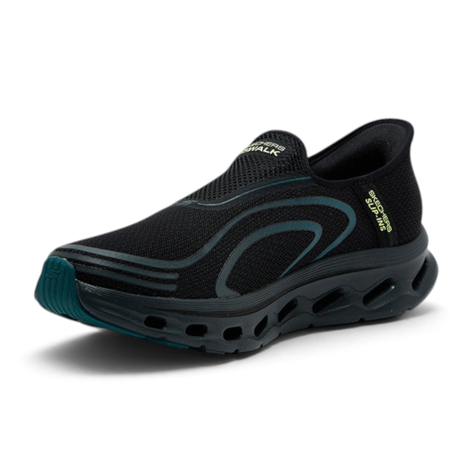 FRG Skechers GO Walk Glide-Step 2.0 black hands-free walking shoe with mesh upper and cushioned geometric sole