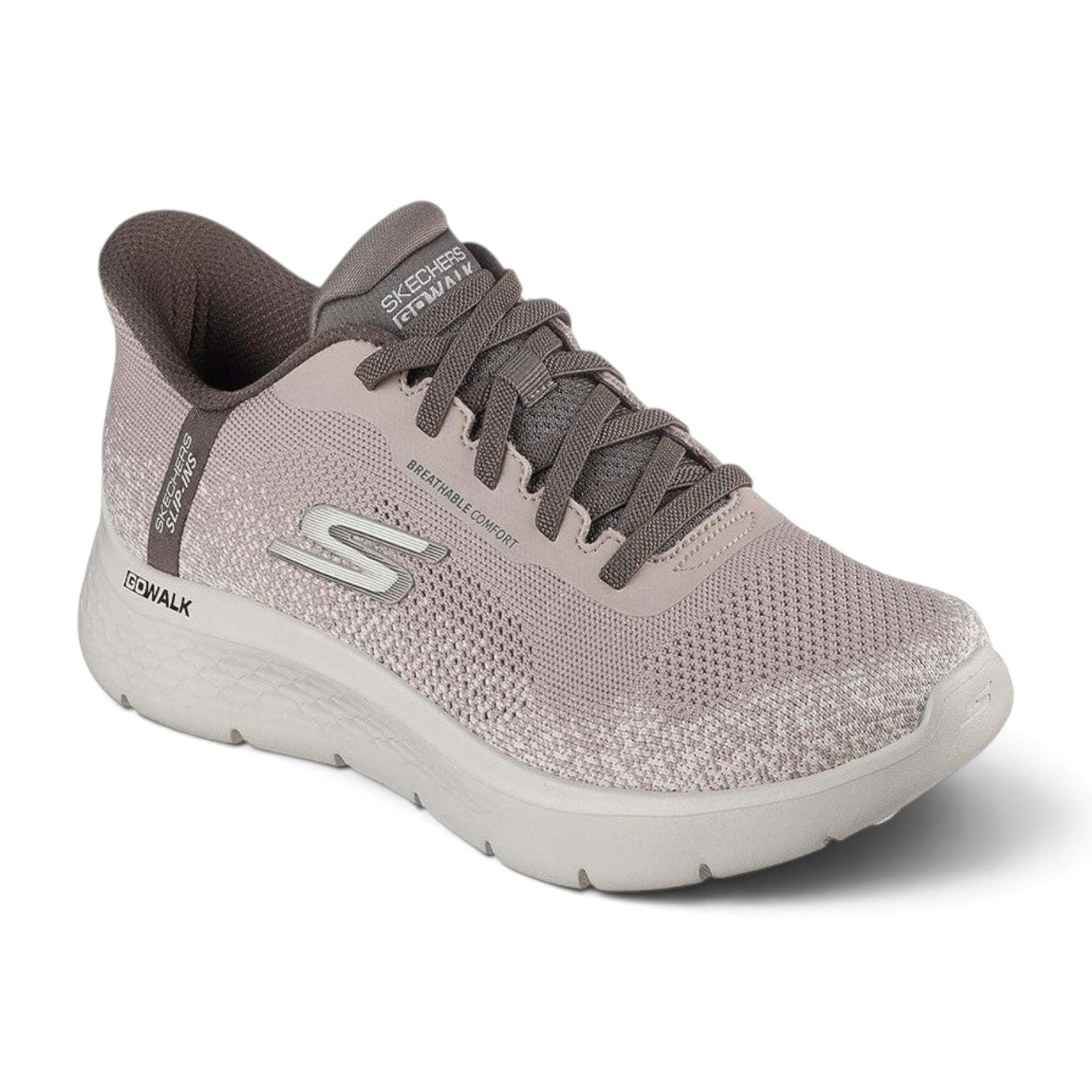 FRG Skechers GO WALK Flex Palomo taupe slip-on sneaker with breathable knit upper and cushioned midsole