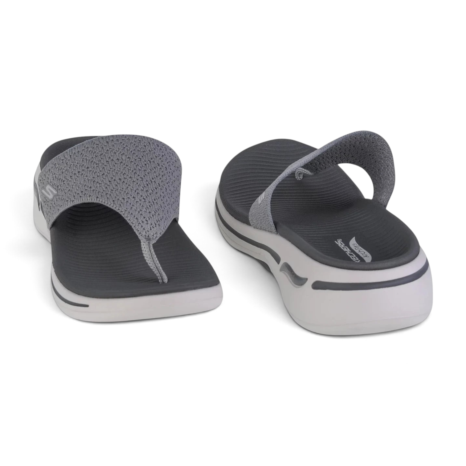 FRG Skechers GO Walk Arch Fit Weekender gray knit thong sandals with anatomical arch support and cushioned soles