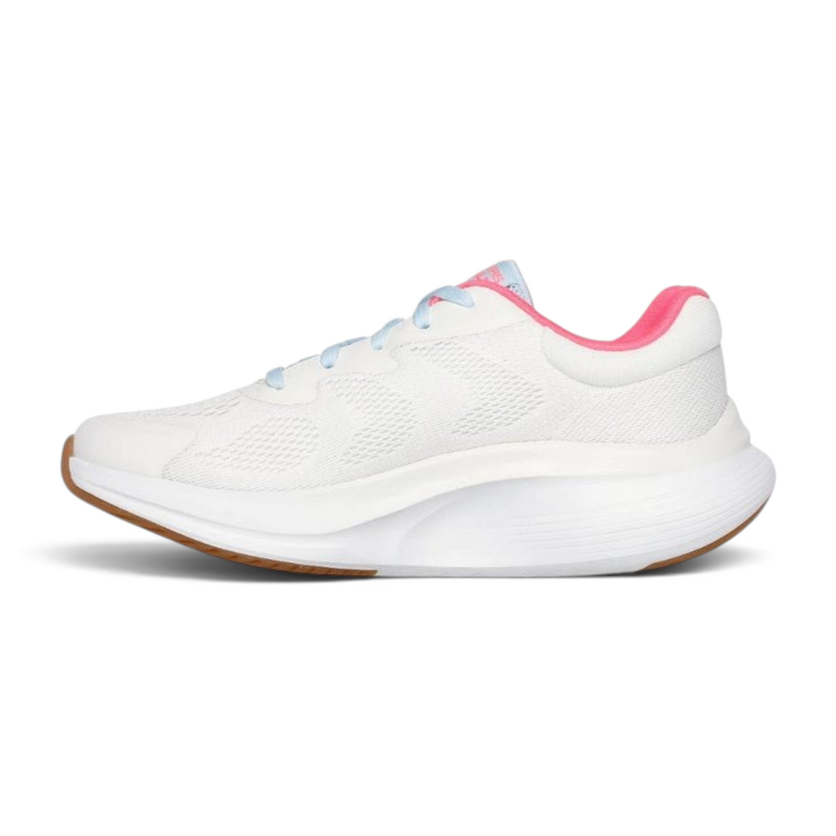 FRG Skechers GO Walk Max Walker in white with mint laces and pink collar, featuring a thick cushioned sole.