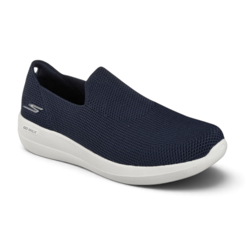 FRG Skechers Go Walk Stability navy blue pull-on walking sneaker with breathable mesh upper and white cushioned sole