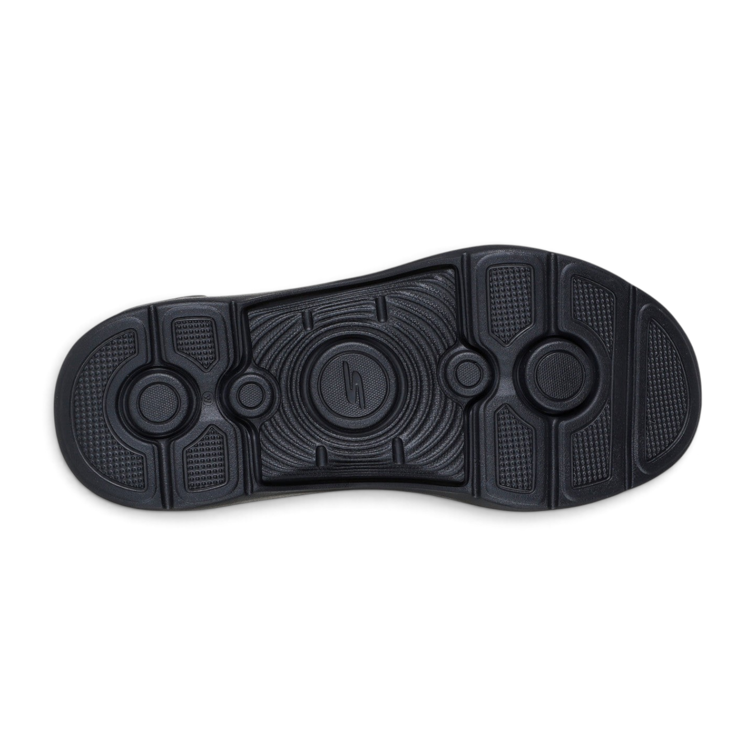 Black rubber outsole of the FRG Skechers GO Walk Arch Fit 2.0 Valencia shoe showing tread pattern and arch support