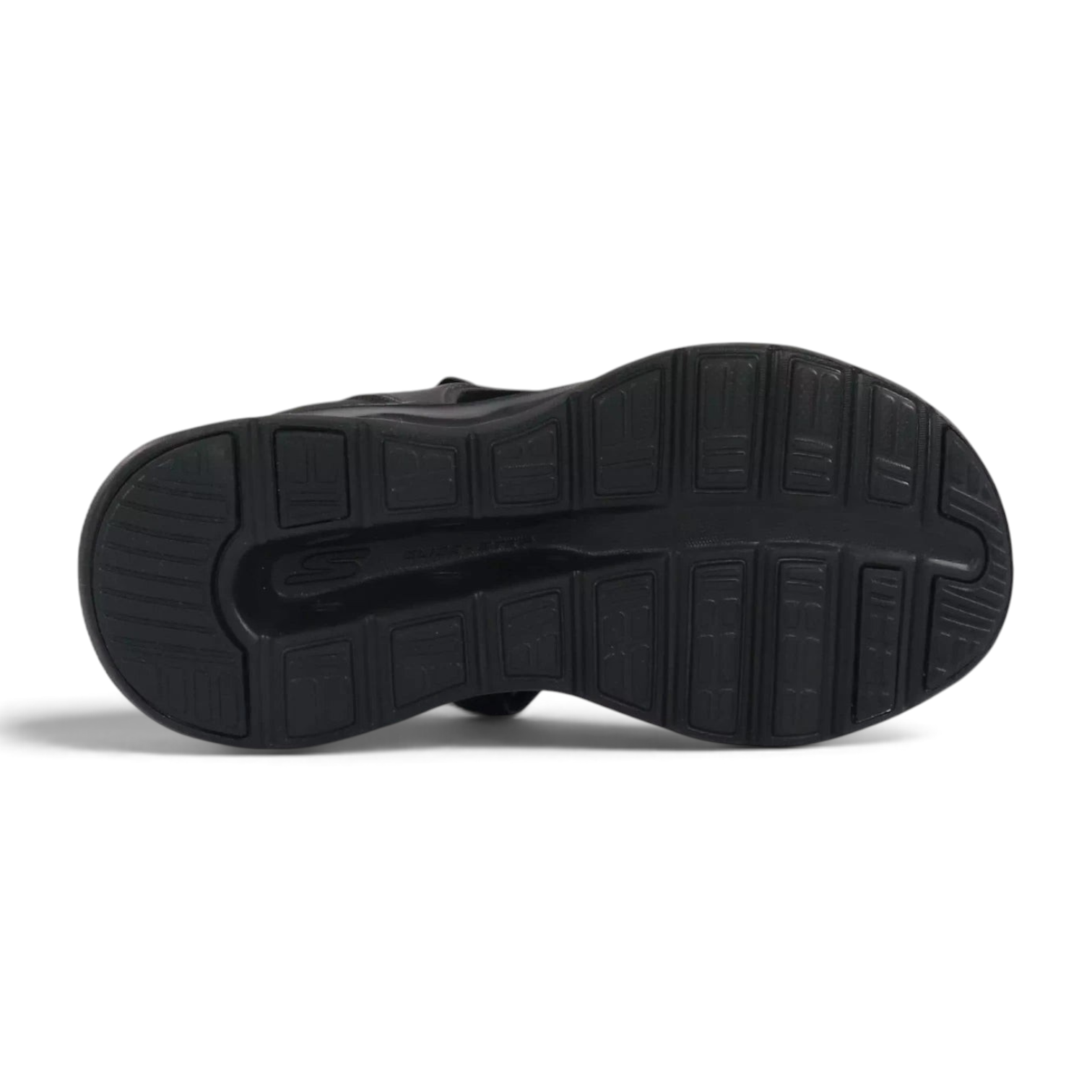 FRG Skechers Go Walk Glide-Step 2.0 black sandal showing the textured rubber outsole tread pattern