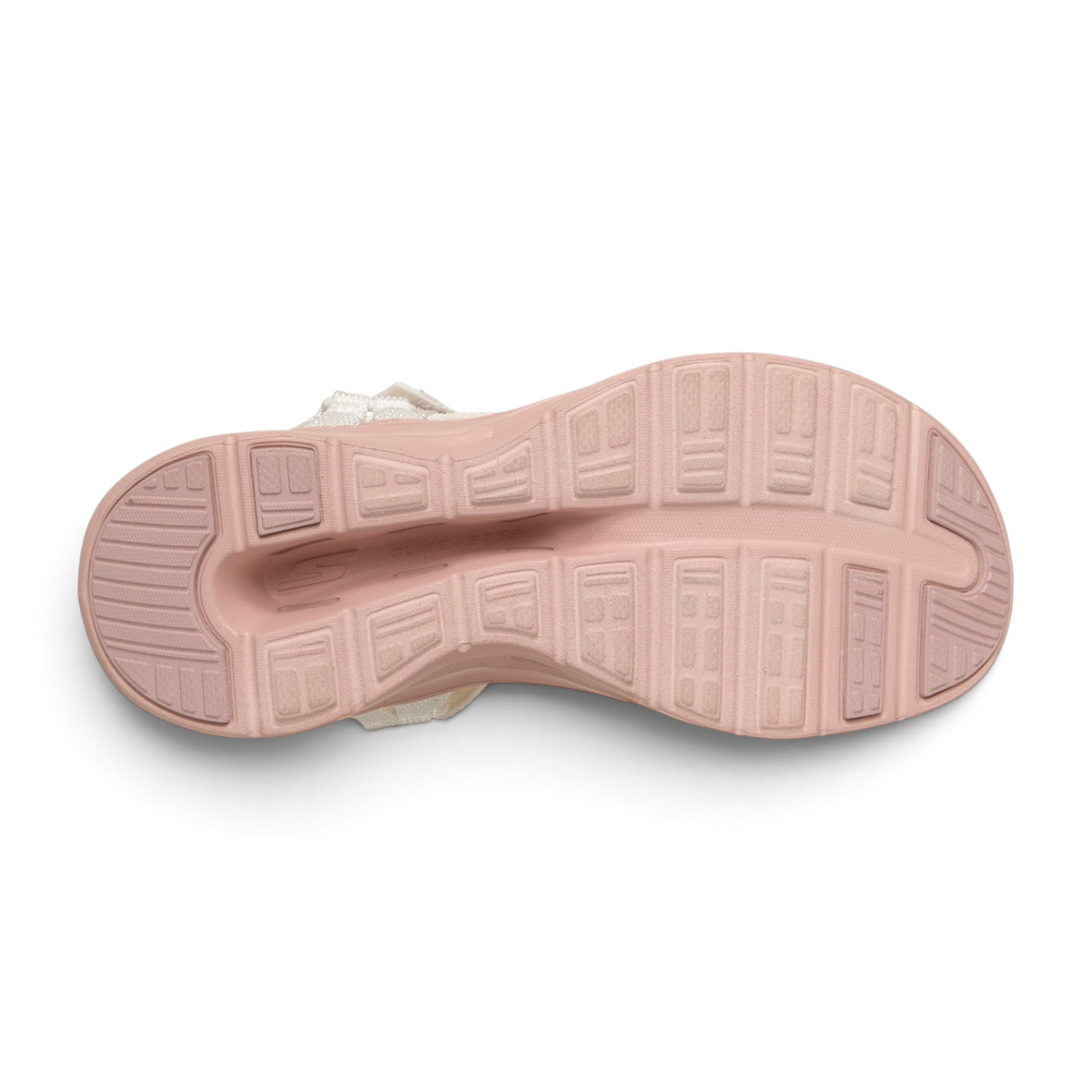 FRG Skechers GO Walk Glide-Step 2.0 sporty vegan sandal featuring a pink contoured outsole and white upper straps.