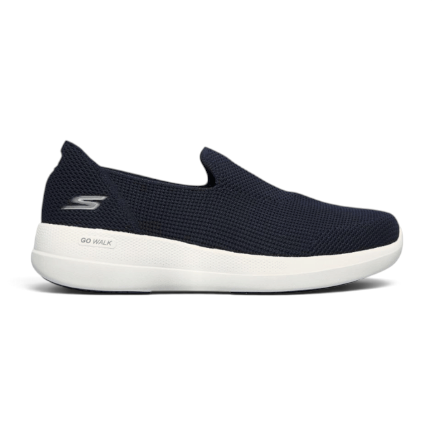 FRG Skechers Go Walk Stability navy blue pull-on walking sneaker with breathable mesh upper and white cushioned sole