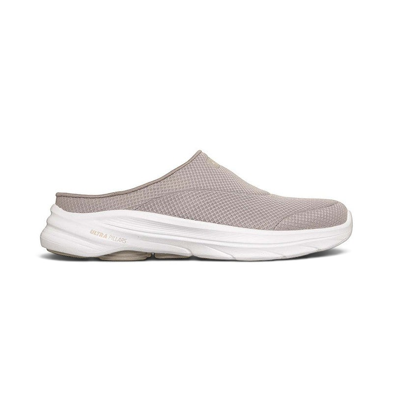 FRG Skechers GO WALK 8 Jackie taupe open-back athletic mesh slip-on shoe with white cushioned midsole