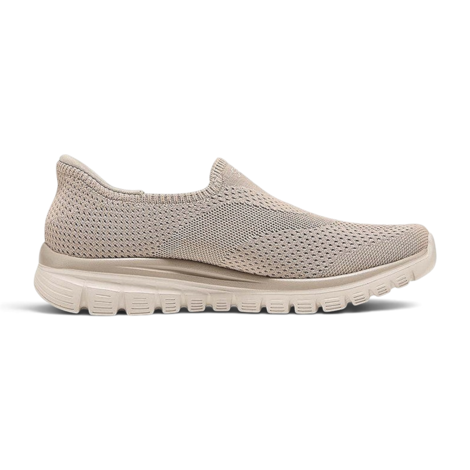 FRG Skechers Graceful Steady Rise taupe slip-on sneaker with engineered knit upper and cushioned sole