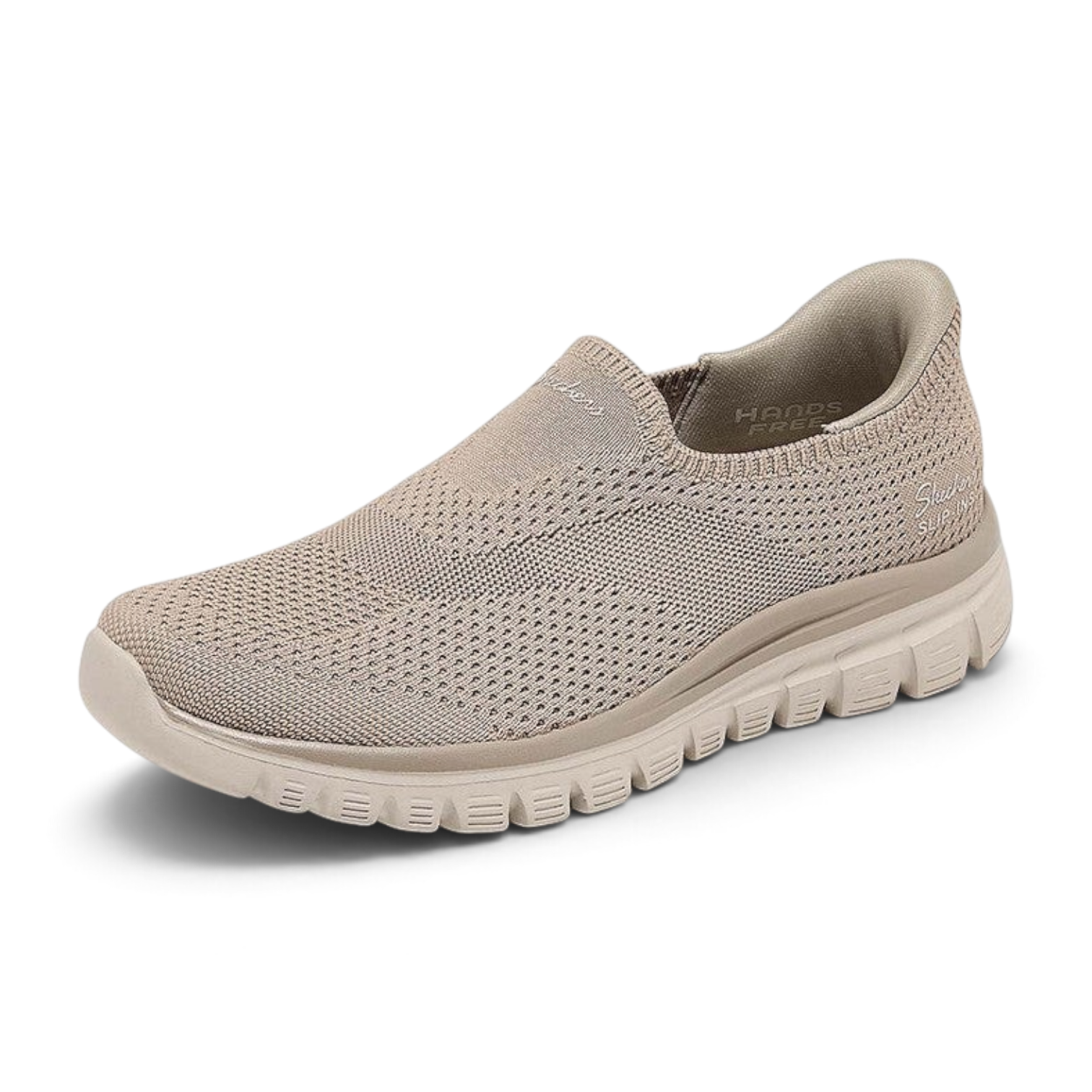 FRG Skechers Graceful Steady Rise taupe slip-on sneaker with engineered knit upper and cushioned sole