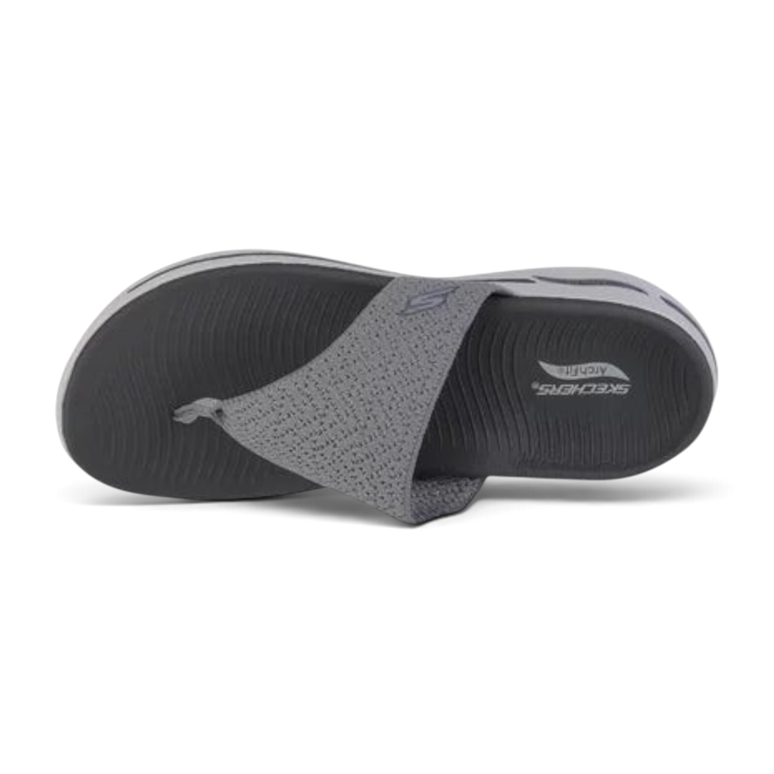 FRG Skechers GO Walk Arch Fit Weekender gray knit thong sandal with anatomical arch support and cushioned sole