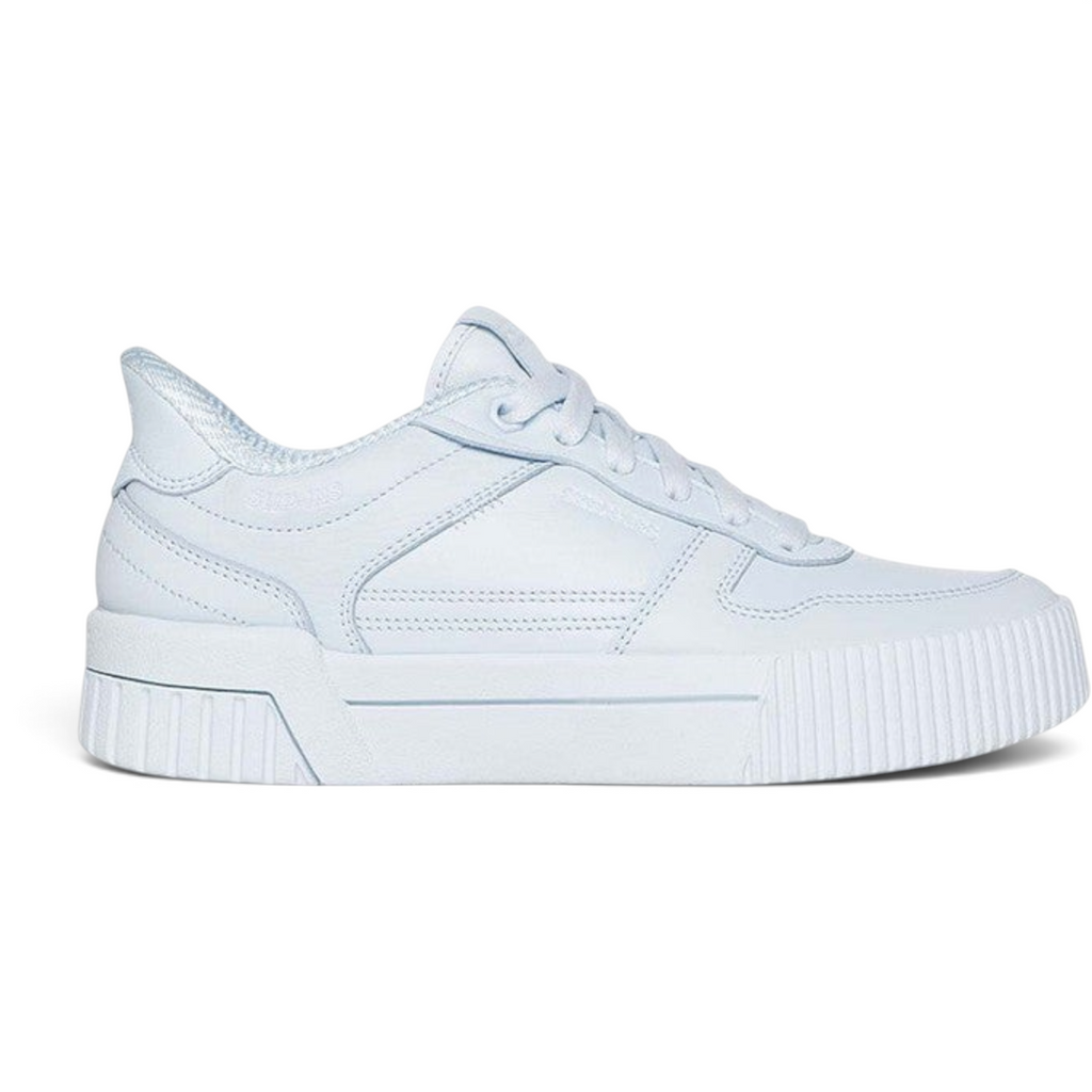 FRG Skechers Jade Soft Hues light blue court-style slip-in sneakers with duraleather upper and memory foam comfort