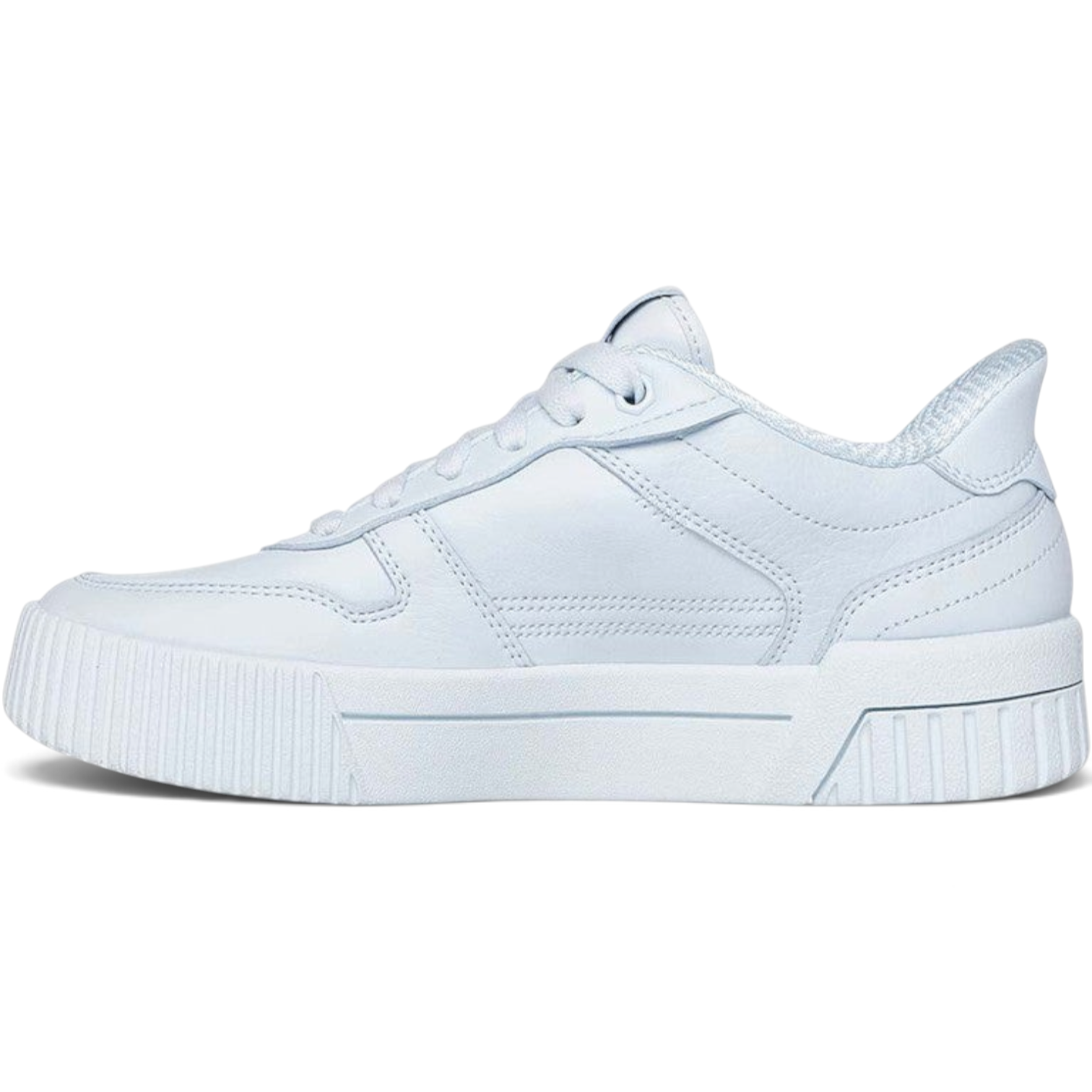 FRG Skechers Jade Soft Hues light blue court-style slip-in sneakers with duraleather upper and memory foam sole
