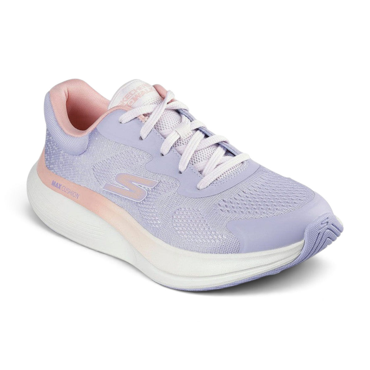 FRG Skechers GO Walk Max Walker lace-up walking shoe in lavender and light pink with responsive cushioning