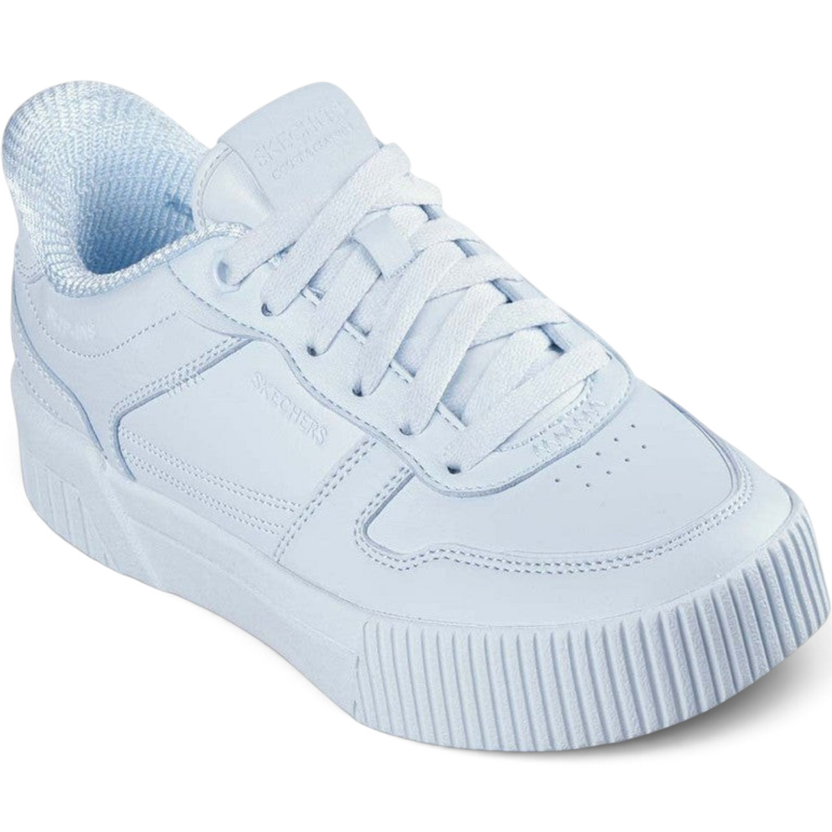 FRG Skechers Jade Soft Hues light blue court-style slip-in sneaker with duraleather upper and memory foam comfort