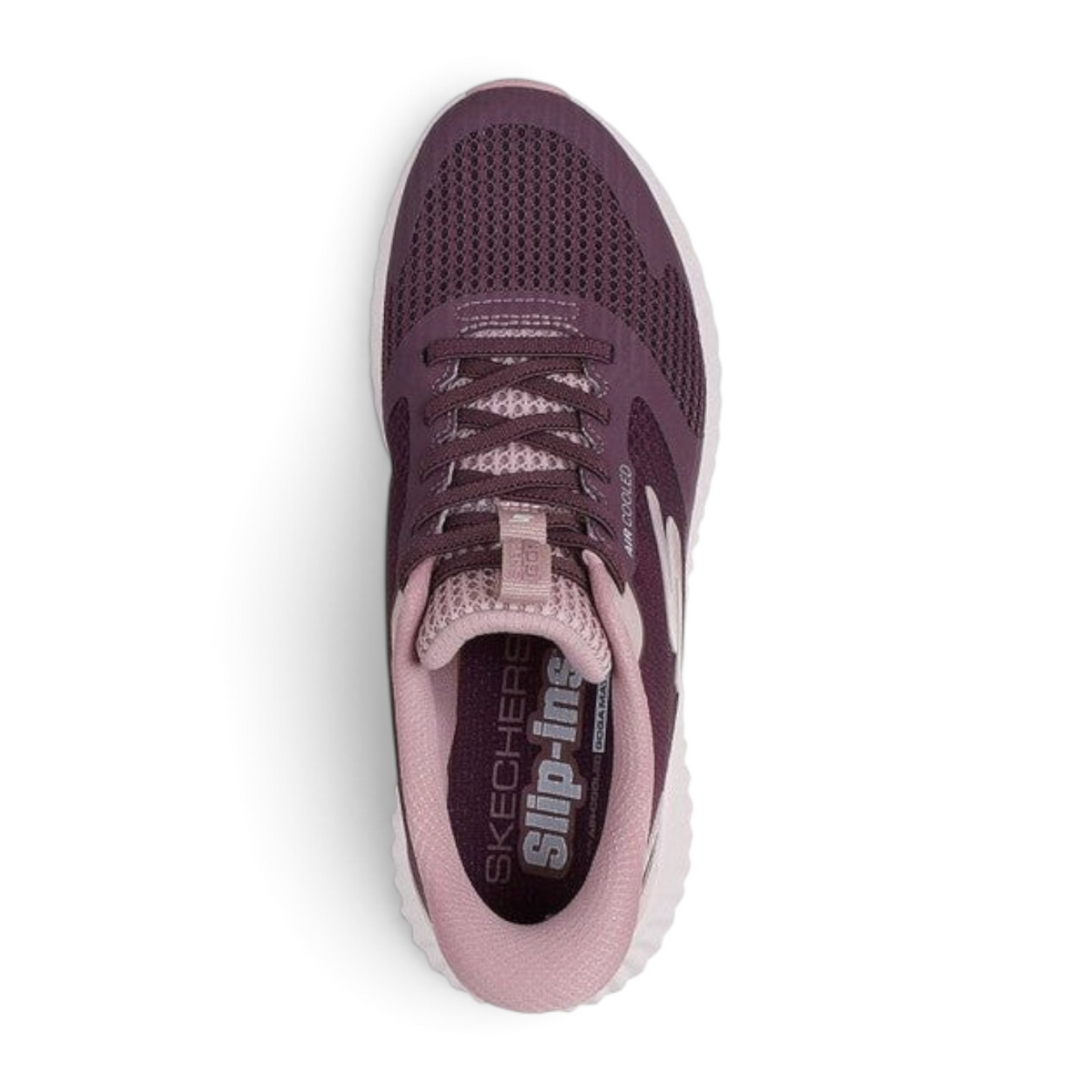 FRG Skechers GO RUN Now Starfuse mauve mesh slip-in running sneaker with Air-Cooled Goga Mat insole, top view.