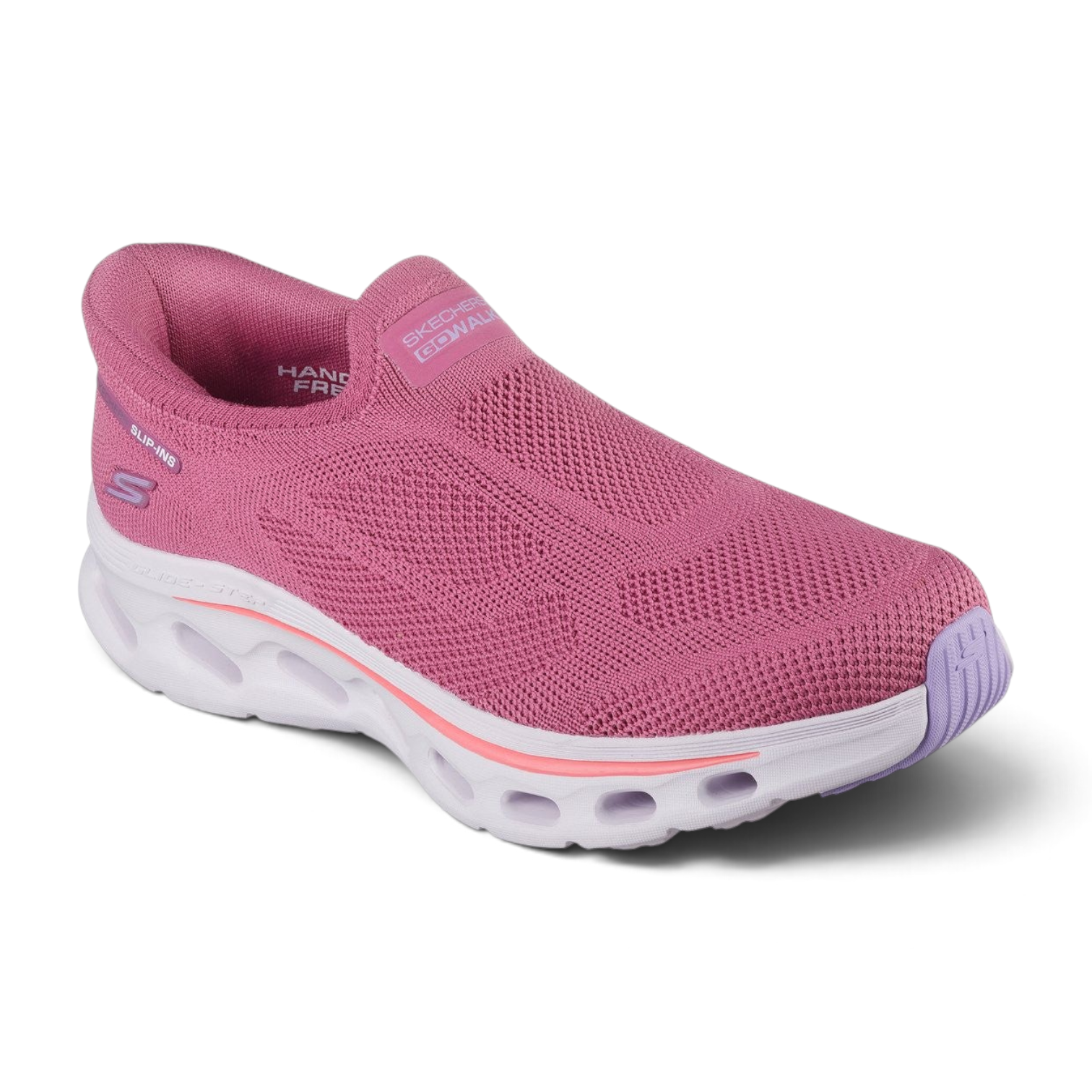 FRG Skechers GO WALK Glide-Step 2.0 Annette mauve slip-on walking shoe with heathered knit upper and white midsole