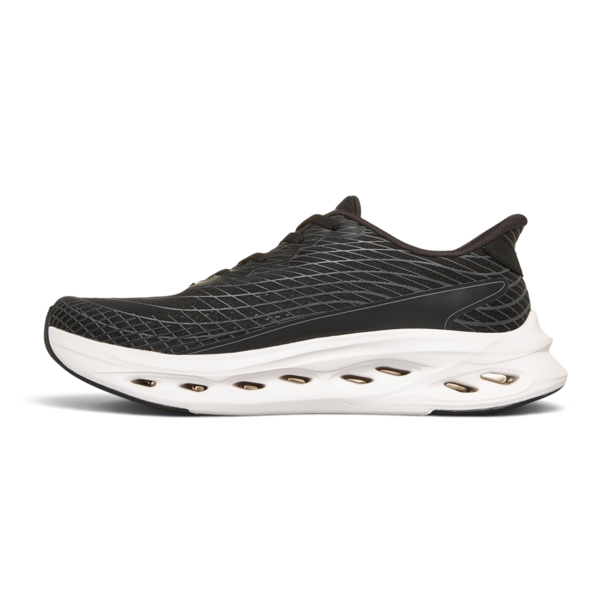 FRG Skechers Max Cushioning Glide-Step performance shoe in black monomesh with white energy-returning sole