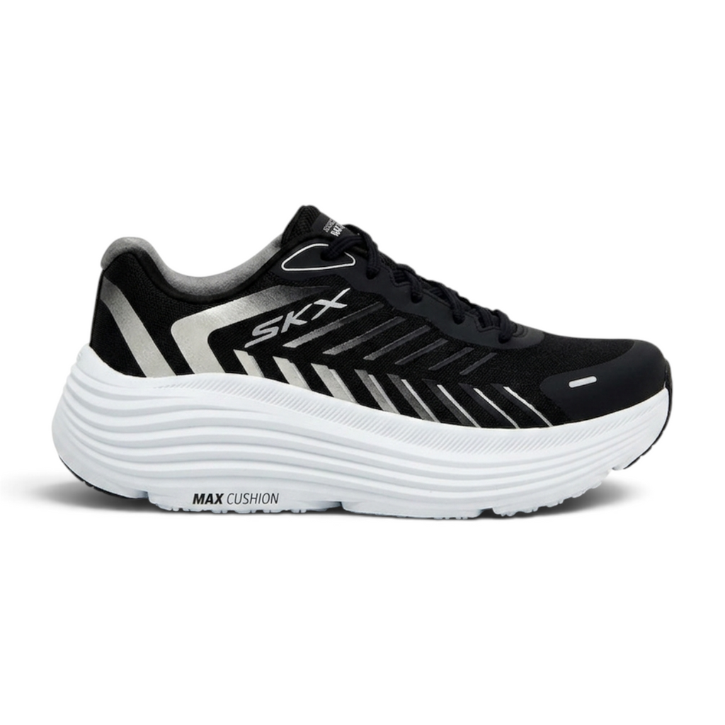 FRG Skechers Max Cushioning Endeavour women's training shoe in black and white with a thick cushioned sole