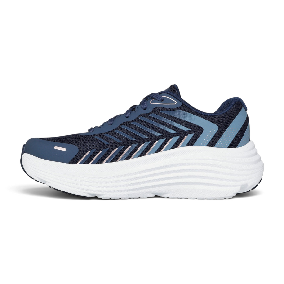 FRG Skechers Max Cushioning Endeavour navy and pink training shoe with a thick white cushioned sole