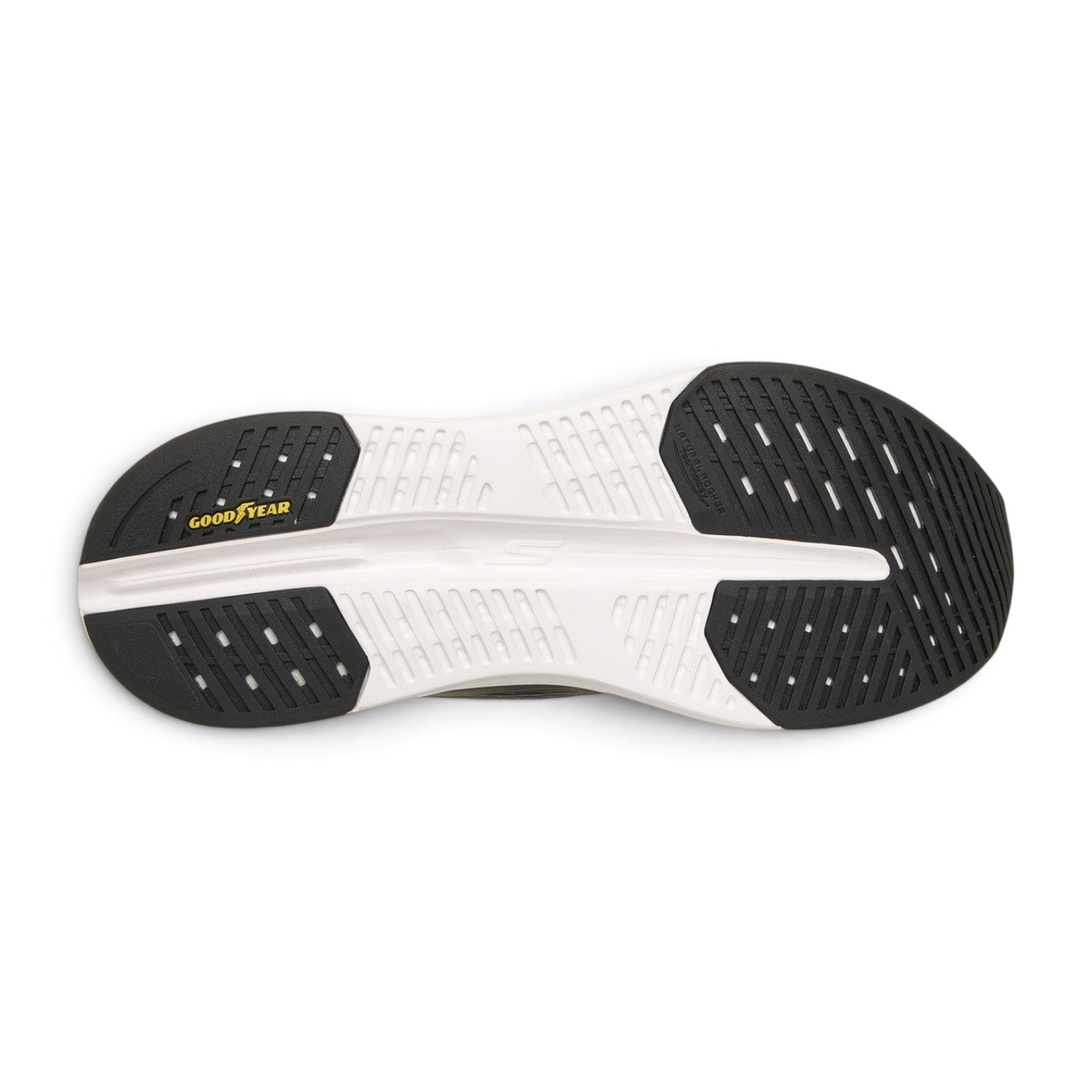 FRG Skechers Max Cushioning Glide-Step shoe outsole in black and white with Goodyear rubber traction