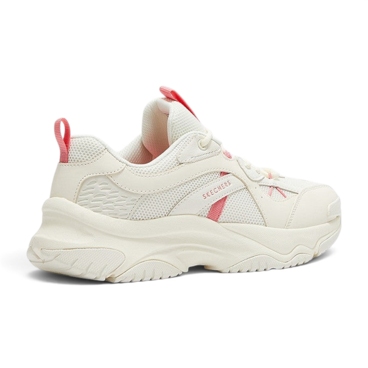 FRG Skechers Moonhiker lightweight casual sneaker in white with coral pink accents and cushioned sole