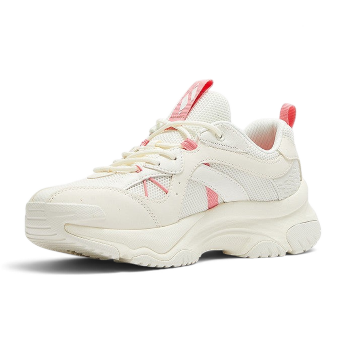 FRG Skechers Moonhiker casual sneaker in white with coral accents, featuring a mesh upper and chunky cushioned sole.