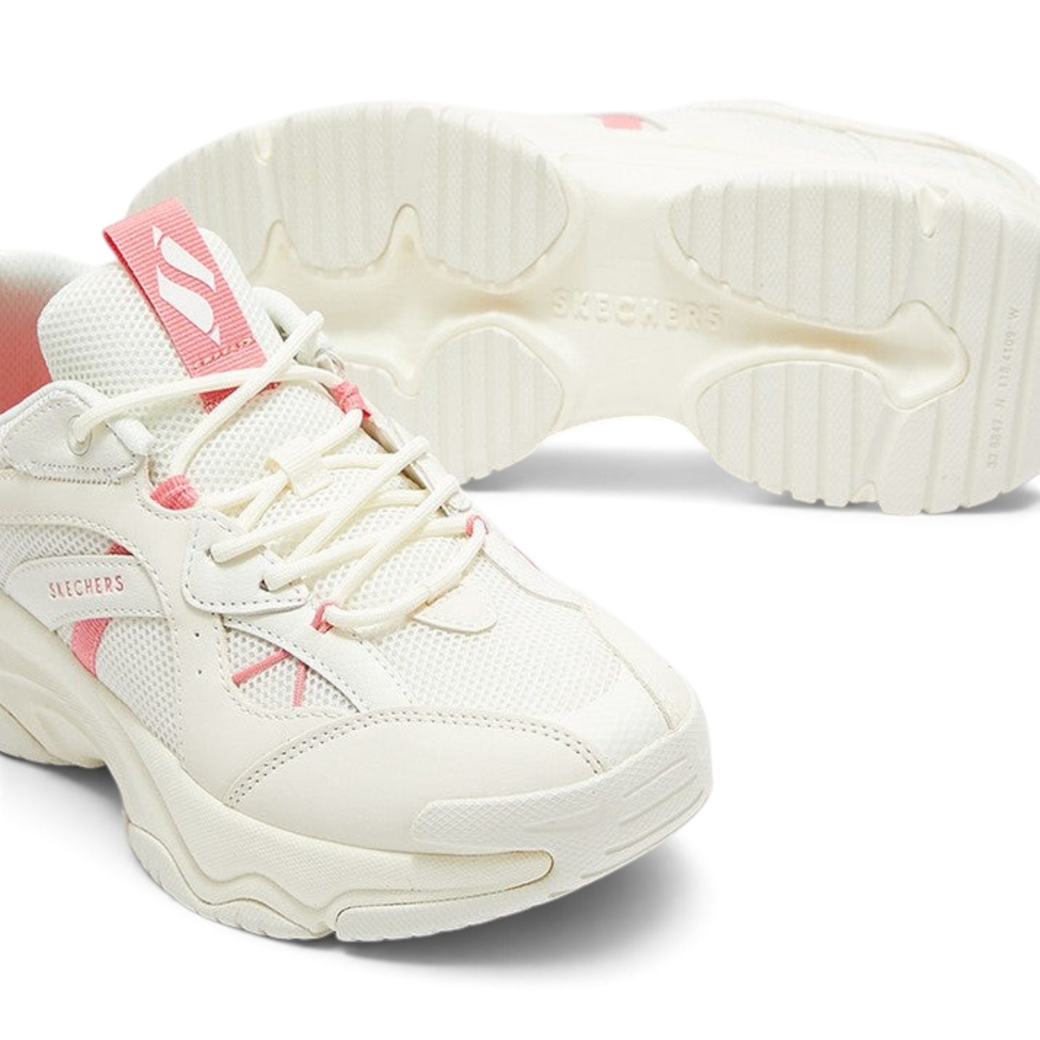 FRG Skechers Moonhiker lightweight casual sneakers in white with coral accents and cushioned sole