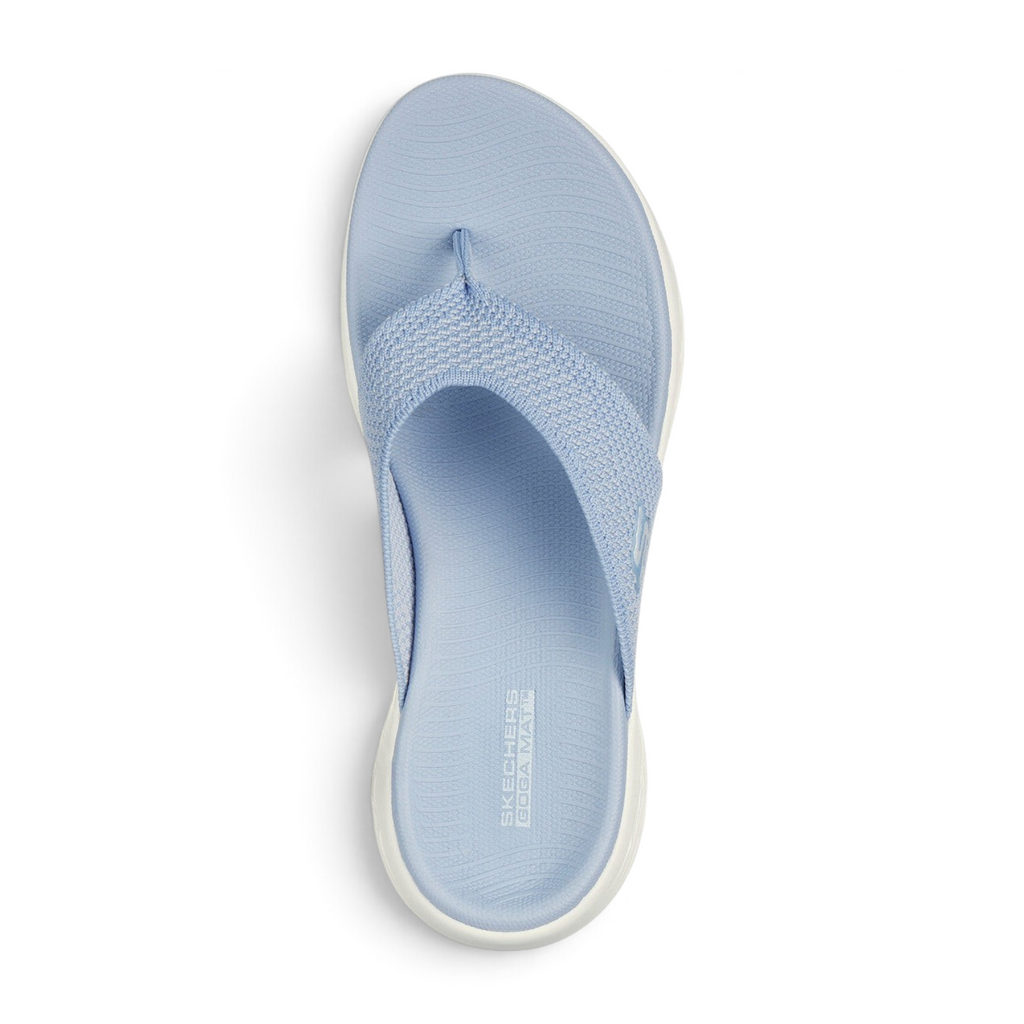 FRG Skechers On-the-GO 600 Flourish periwinkle blue sporty thong sandal with soft woven upper and cushioned footbed