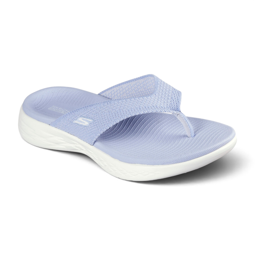 FRG Skechers On-the-GO 600 Flourish periwinkle sporty thong sandal with soft woven upper and cushioned white sole