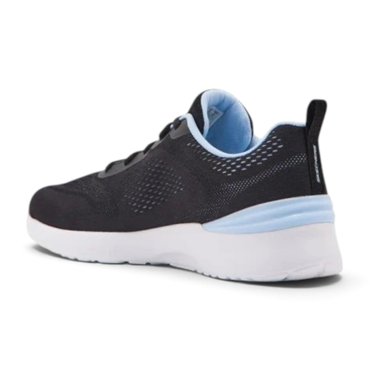 FRG Skechers Skech-Air Dynamight athletic shoe in black mesh with lavender blue accents and white cushioned midsole