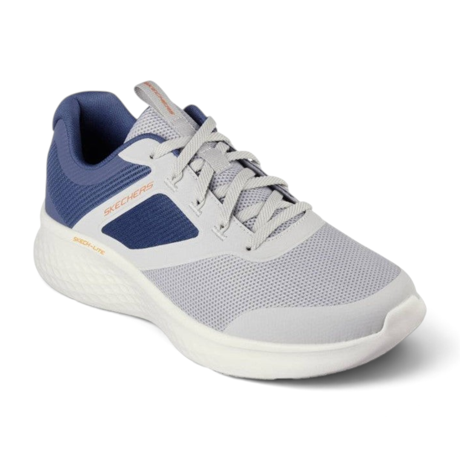 FRG Skechers Skech-Lite Pro lace-up sneaker in gray and navy with breathable mesh and shock-absorbing white sole