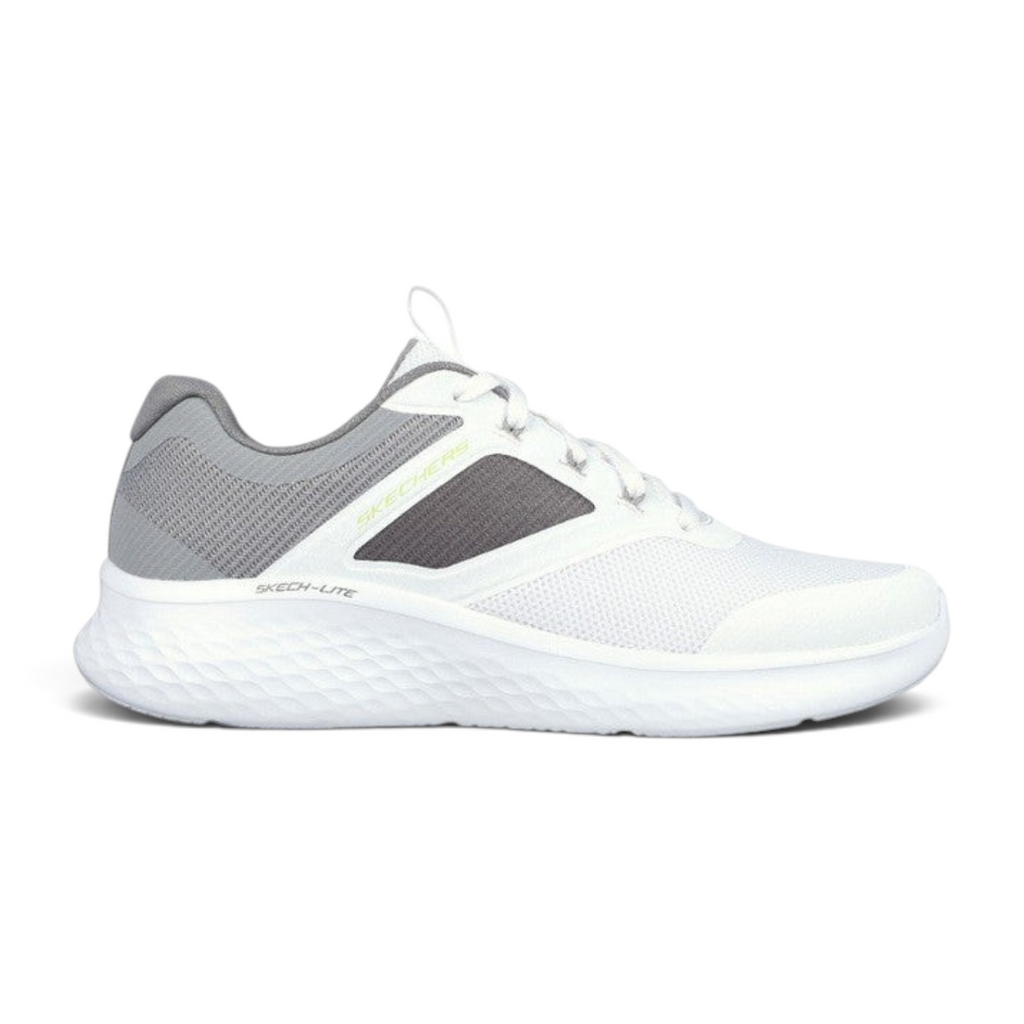 FRG Skechers Skech-Lite Pro white and gray sporty lace-up sneaker with breathable mesh and cushioned sole