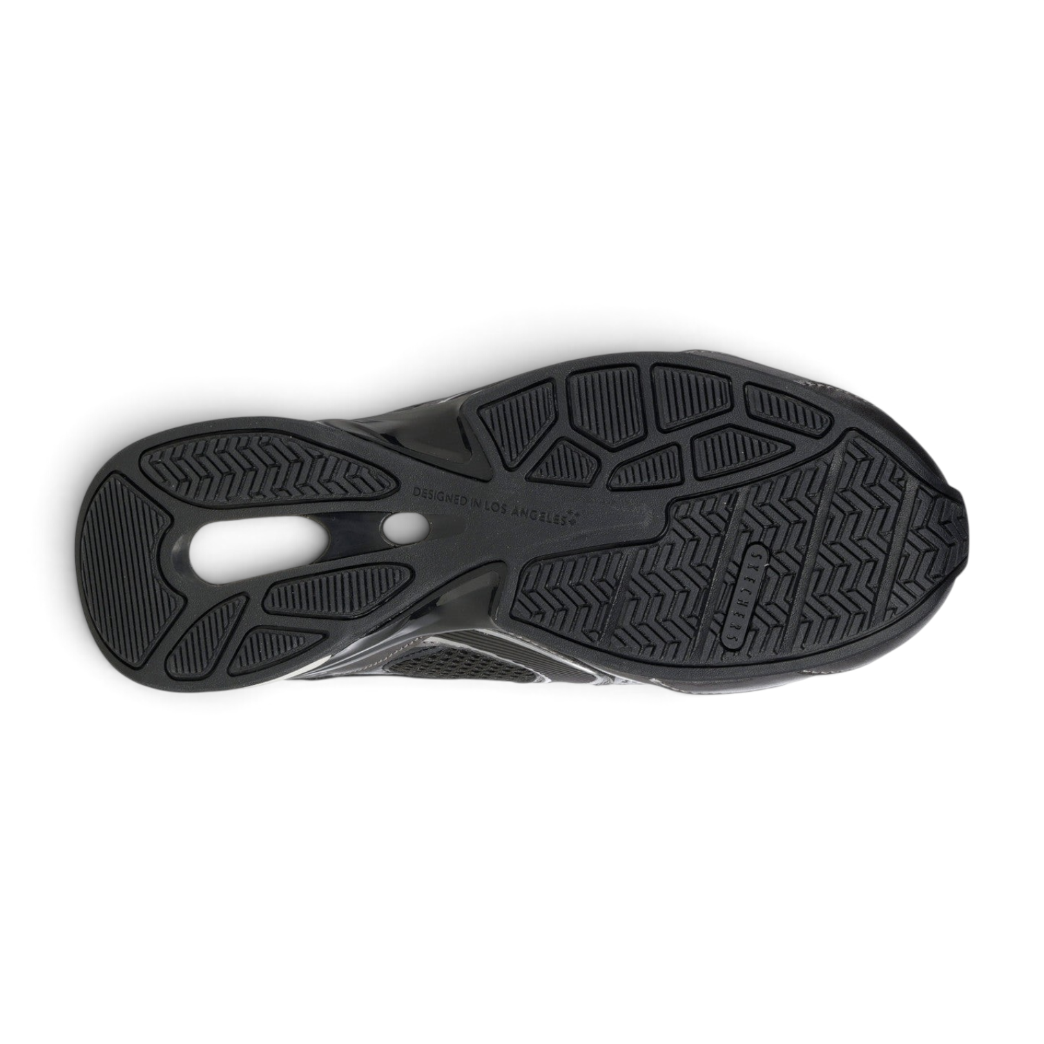 FRG Skechers Slip-ins Exhilarate sneaker black and grey textured rubber outsole with traction pattern
